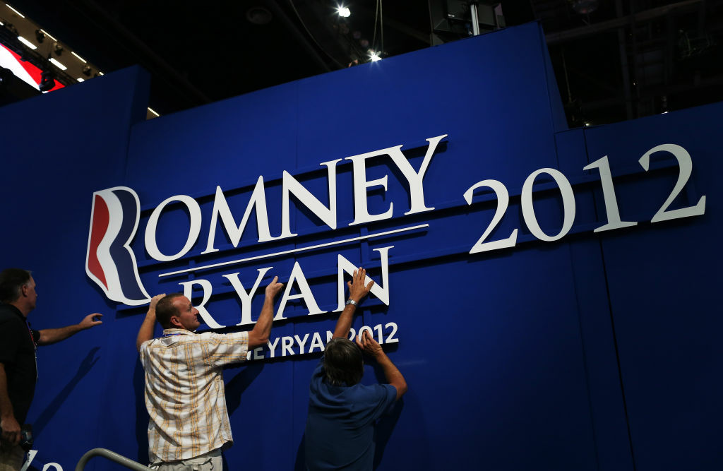 Tampa Prepares For Republican National Convention And Potential Hurricane Workers hang a sign ahead of the Republican National Convention at the Tampa Bay Times Forum on August 26, 2012 in Tampa, Florida. The RNC is scheduled to convene on August 27 and will hold its first full-day session on August 28 as Tropical Storm Isaac threatens disruptions due to its proximity to the Florida peninsula.