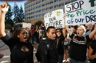 File photo: University of California Los Angeles (UCLA) students and supporters protest as the UC Board of Regents votes to approve a 32 percent tuition hike next year on November 19, 2009 in Los Angeles, California.