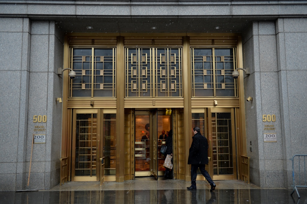 US-CRIME-TRIAL-WINE-FRAUD The entrance to Federal Court where the trial of wine dealer Rudy Kurniawan is starting December 10, 2013 in New York. Kurniawan is accused of masterminding a lucrative scheme to sell fake vintage wine in New York and London.