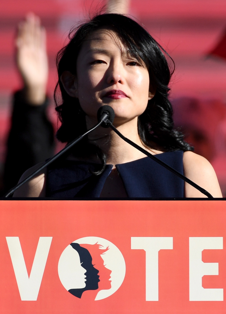 San Francisco Supervisor Jane Kim speaks during the Women's March
