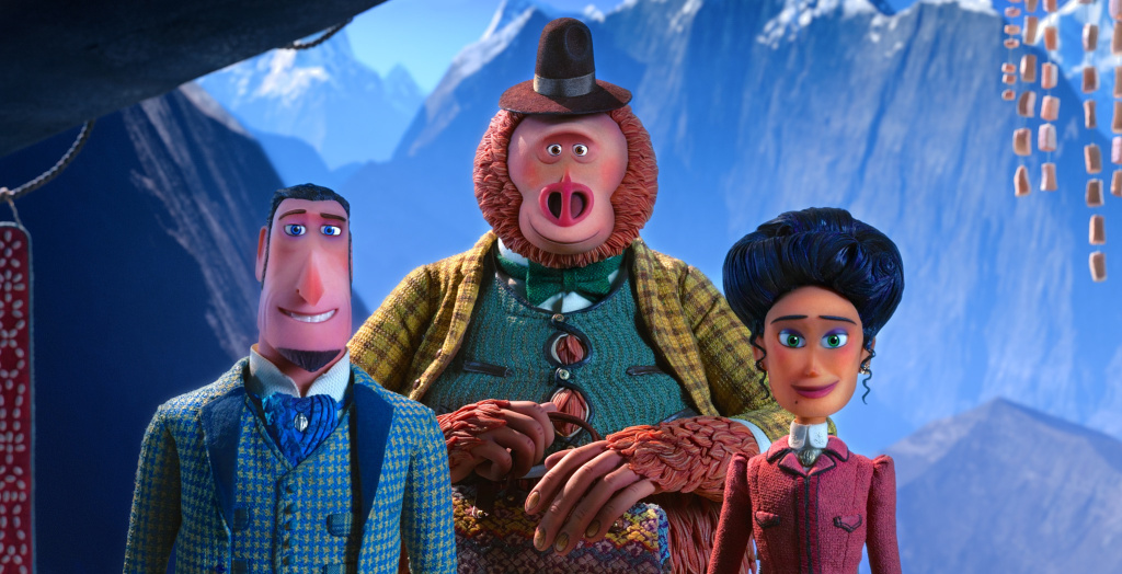 (L to R) Sir Lionel Frost voiced by Hugh Jackman, Mr. Link voiced by Zach Galifianakis and Adelina Fortnight voiced by Zoe Saldana in director Chris Butler’s MISSING LINK, a Laika Studios Production and Annapurna Pictures release. (L to R) Sir Lionel Frost voiced by Hugh Jackman, Mr. Link voiced by Zach Galifianakis and Adelina Fortnight voiced by Zoe Saldana in director Chris Butler’s MISSING LINK, a Laika Studios Production and Annapurna Pictures release.