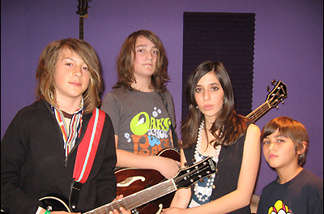 Mercer 7506 Silverlake rockers Indio Downey (13), Jasper McMahon (13), Lia Avraham (12), and Cash Mathieu (10). Their band, Jack Bambi, is named for a dog allegedly bigger than drummer Cash.