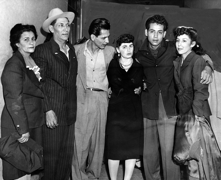 zootsuit 4 Henry Leyvas, 21, and Gus Zammora, 22, two of the eight youths who were released from the County Jail, Monday, October 29, 1944 with all charges dismissed, after serving two years on conviction in the