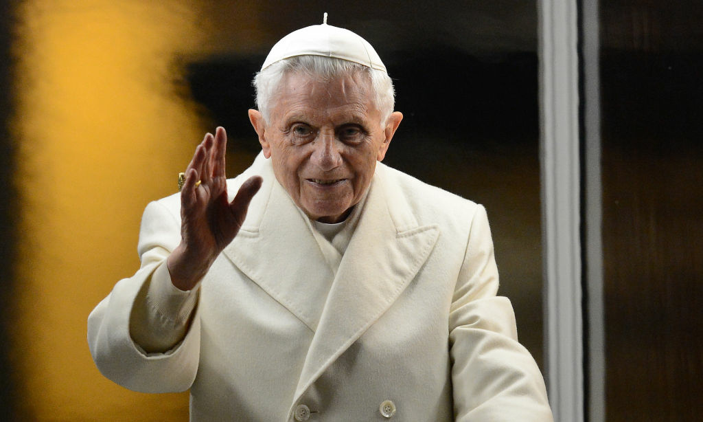 VATICAN-POPE-VESPERS-CRIB-FILES This file picture taken on December 31, 2012 shows Pope Benedict XVI arriving to pray in front of the nativity crib in Saint Peter's Square after celebrating the Vespers and Te Deum prayers in Saint Peter's Basilica at the Vatican. Pope Benedict XVI on February 11, 2013 announced he will resign on February 28, a Vatican spokesman told AFP, which will make him the first pope to do so in centuries.