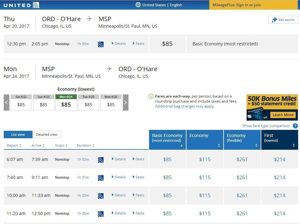 united-msp-ord-4-24-screen-shot-2--c88af3a398ef357023cd0231a89fbb66d33645c3-s1200.jpg The United Airlines website displays the new