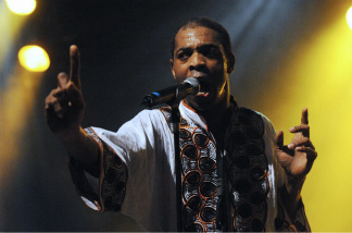 Mercer 16907 Nigerian musician Femi Kuti performs on stage.