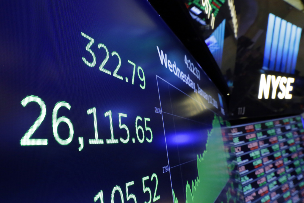 A screen above the trading floor of the New York Stock Exchange shows the closing number of the Dow Jones industrial average on Wednesday, Jan. 17, 2018. A screen above the trading floor of the New York Stock Exchange shows the closing number of the Dow Jones industrial average on Wednesday, Jan. 17, 2018.