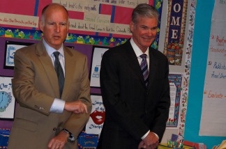 Gov. Jerry Brown, accompanied by State Superintendent for Public Instruction Tom Torlaksonwith, visits with a fourth-grade class at Arlanza Elementary School in Riverside earlier this month.