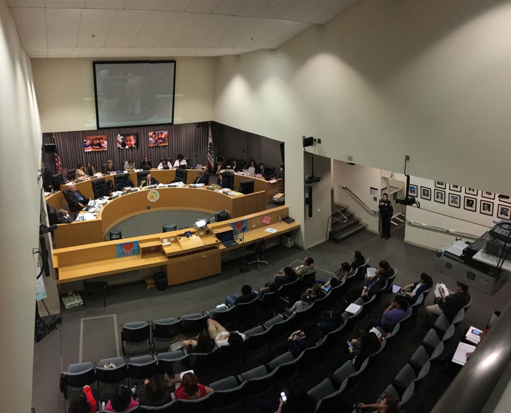 The L.A. Unified School Board meets at the school district's downtown headquarters on March 14, 2017.