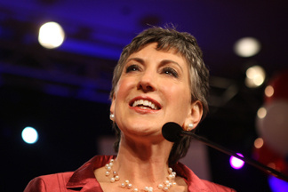 US Senate candidate and former Hewlett-Packard CEO Carly Fiorina celebrates her primary win at the California Republican Party event on California Primary Election night on June 8, 2010 in Anaheim, California.