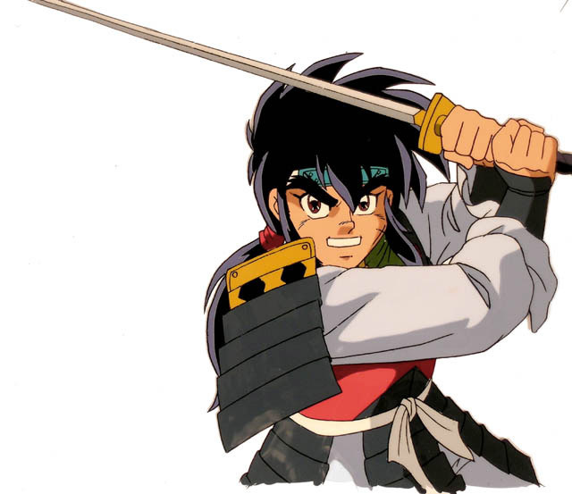 Mercer 5142 The centuries pass, but the katana (Samurai sword) abides. This cell depicts a character from the Japanese anime series