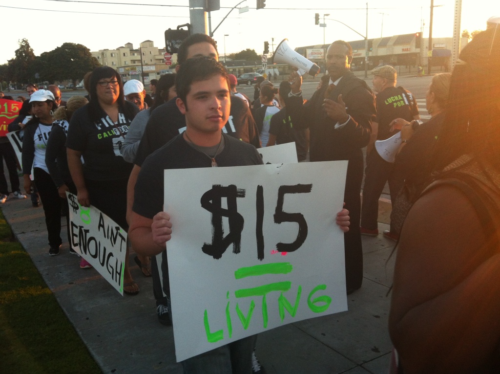 Fast Food Worker Strike Fast food workers march in a circle outside of a Burger King in South Los Angeles.