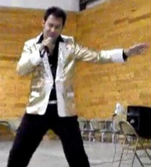 A screen image from a video on the YouTube channel where Paul Kevin Curtis has posted clips of his performances — in this case, as "Elvis."