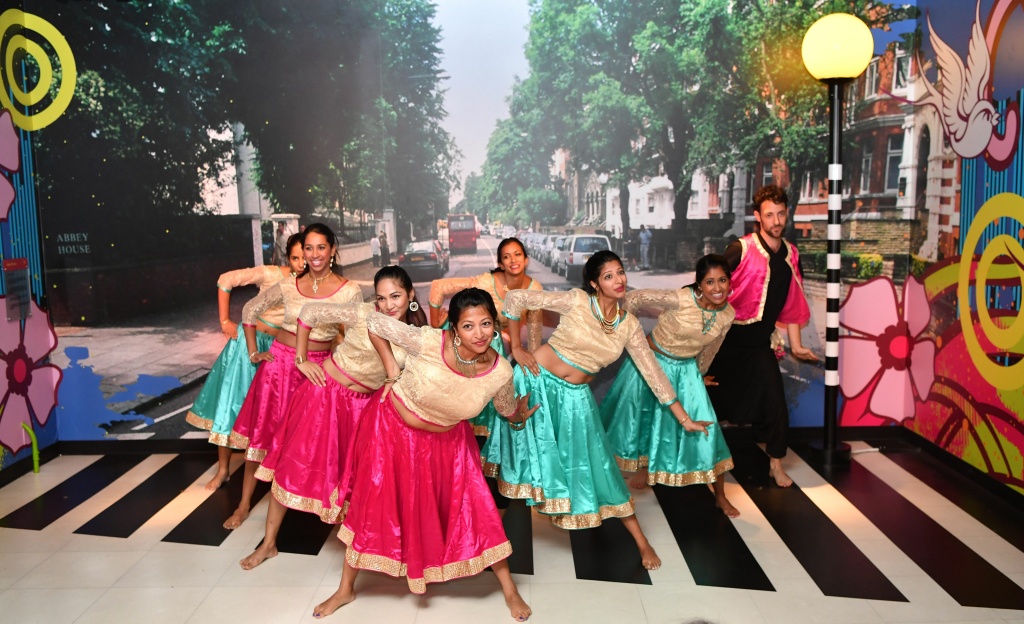 US-BOLLYWOOD-WAX-FIGURES-DIWALI The Nachle SF Dance company perform a Bollywood-style dance at Madame Tussaud's Wax Museum in San Francisco, California on October 6, 2016.