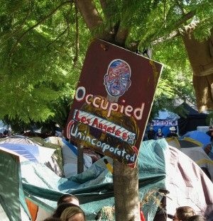 A sign at the Occupy L.A. camp, October 2011