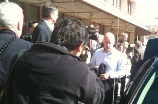 Gov. Jerry Brown arrives at the Bob Hope Airport in Burbank on Feb. 10, 2011, for his first visit to Southern California since taking office.