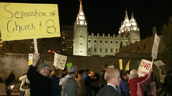 gay marriage Thousands protest against Prop 8 outside the Utah headquarters of the Church of Latter-Day Saints in 2008.