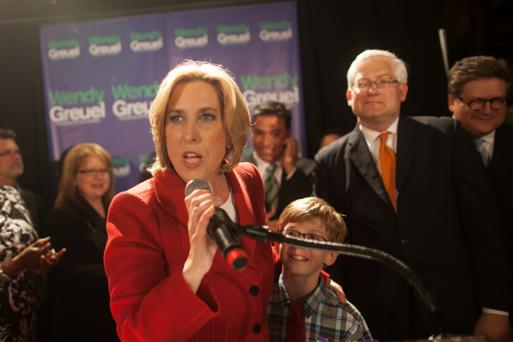 City Controller Wendy Greuel speaks to her supporters after moving forward to a runoff against Councilman Eric Garcetti in the race for Los Angeles mayor.