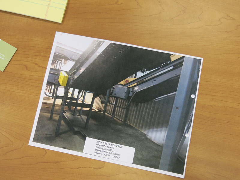 Meat industry An OSHA photograph shows changes made to the conveyor belt at the JBS beef processing plant in Greeley, Colorado, that killed Ed Horner. It's now covered in a metal mesh.