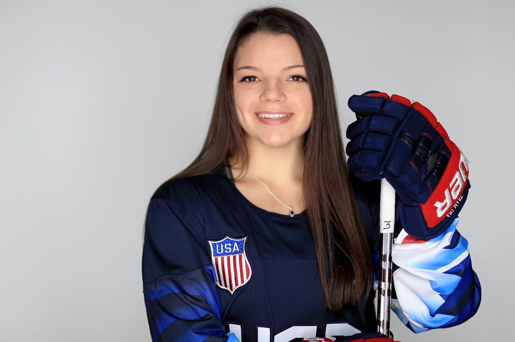 USA Hockey Women's Olympic Team Portraits Cayla Barnes (#3) of the United States Women's Hockey Team poses for a portrait on January 16, 2018 in Wesley Chapel, Florida.