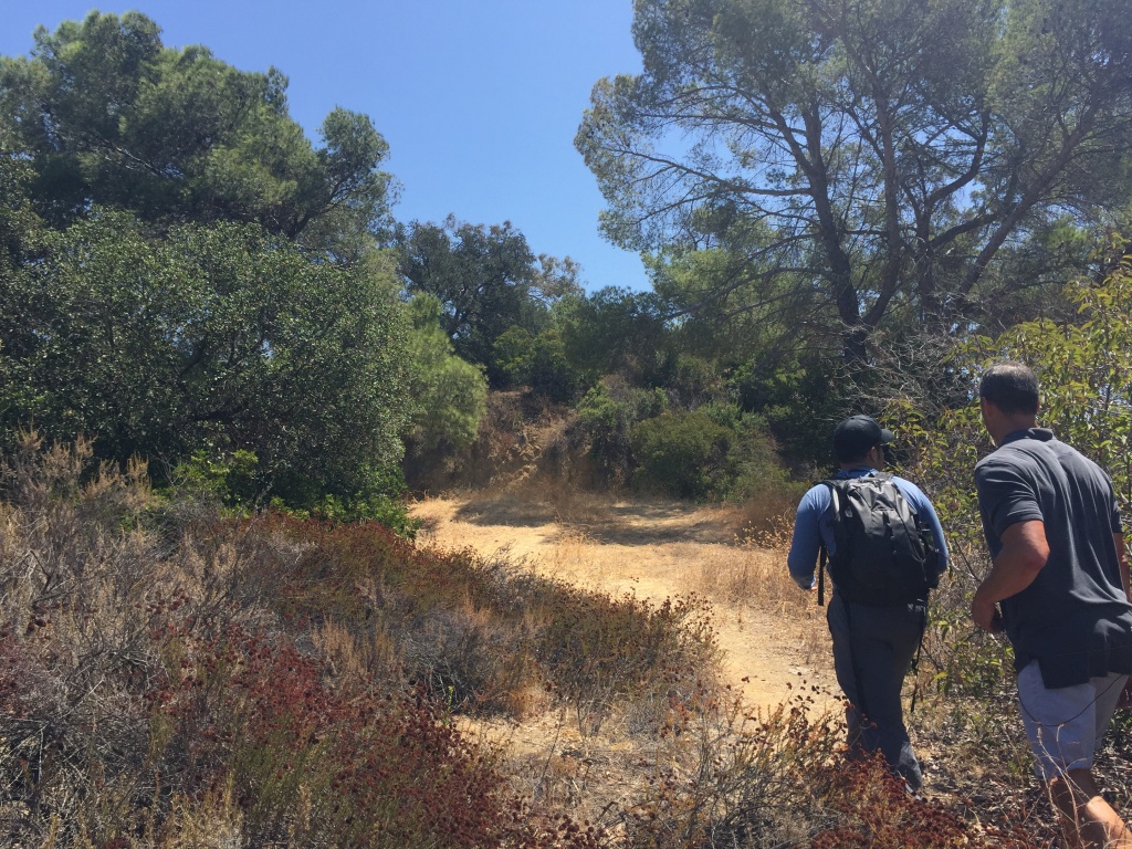 Miguel Ordeñana and A Martinez hike Miguel Ordeñana and A Martinez hike up to one of Ordeñana's cameras in Griffith Park.