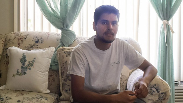 Efrain Pacheco from San Diego. Efrain Pacheco is 21 and lives in San Diego. He can't remember exactly when the voices began, in part because he thought everyone heard them.