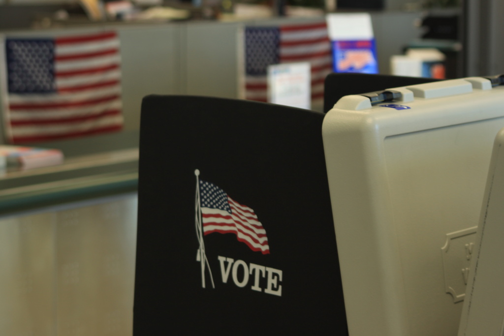 Mercer 11662 Voting booths at the Riverside County Registrar of Voters headquarters.