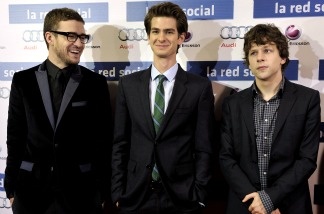 Actors Justin Timberlake (left to right), Andrew Garfield and Jesse Eisenberg attend 'The Social Network' photocall at the Priyecciones cinema on Oct. 6, 2010 in Madrid, Spain. The film was awarded best picture by the Los Angeles Film Critics Association on Dec. 12. 2010.