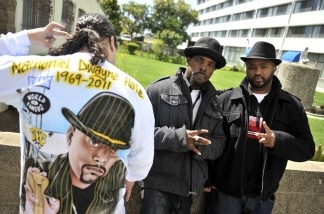 Mourners come together to pay their respects to rapper Nathaniel Dwayne Hale, AKA Nate Dogg, on March 25, 2011 in Long Beach, Calif.