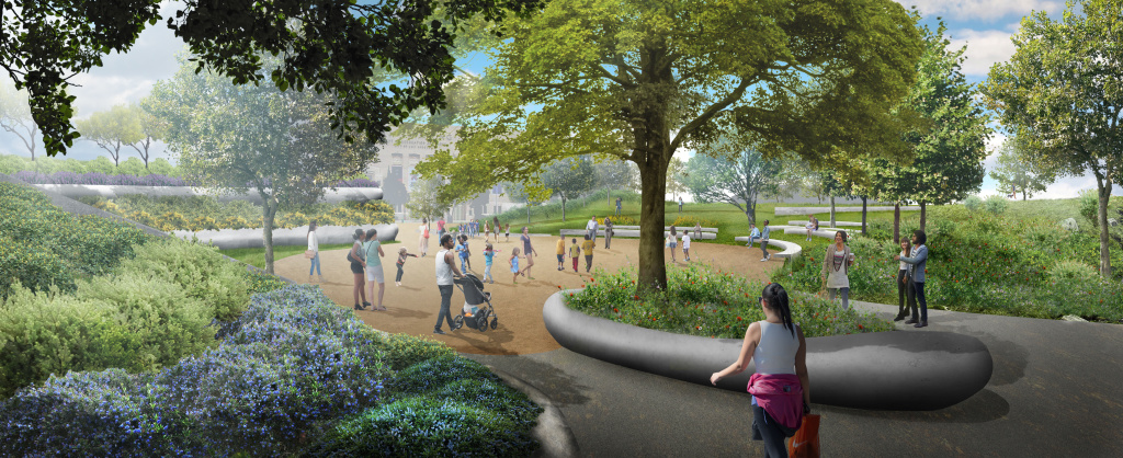 A rendering of the Lucas Museum gardens A rendering of the Lucas Museum gardens