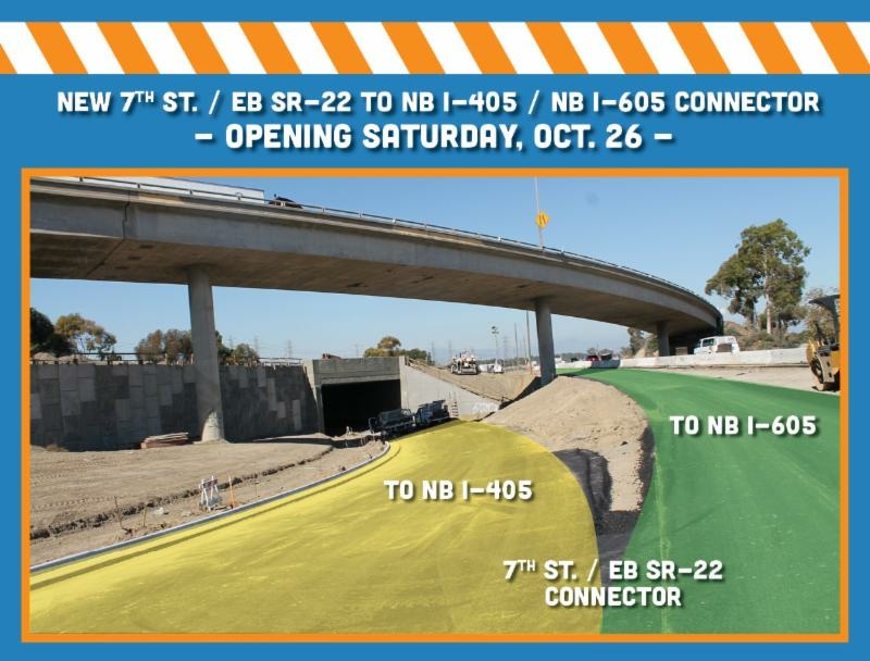 A new connector bridge along a stretch of I-405 in Orange County is one of several improvement projects intended to improve traffic along one of the most congested freeways in the U.S.