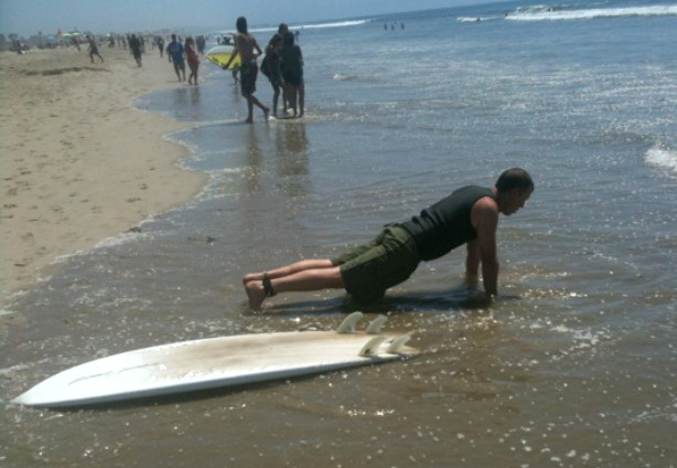 Santa Monica resident Eric Borkgren, 42, works for a tech services firm that had planned a "beach day" to beat the heat, August 24, 2010.