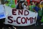 Protesters outside Our Lady Queen of Angels Church in Los Angeles, August 15, 2011