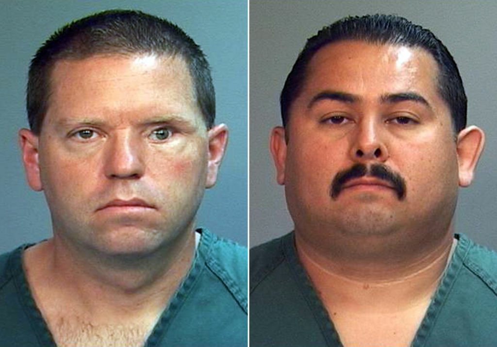 Police Homeless Death This combo made from file photos provided by the Orange County District Attorney's office shows Fullerton Police Officers Jay Cicinelli, left, and Manuel Ramos.