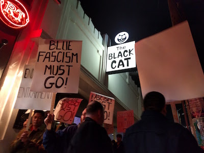 People celebrated the 50th anniversary of the Black Cat protest on February 11, 2017, by recreating the original march in front of the building. People celebrated the 50th anniversary of the Black Cat protest on February 11, 2017, by recreating the original march in front of the building.