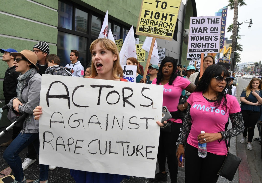 US-HARASSMENT-ASSAULT-DEMONSTRATION Victims of sexual harassment, sexual assault, sexual abuse and their supporters protest during a #MeToo march in Hollywood, California on November 12, 2017.