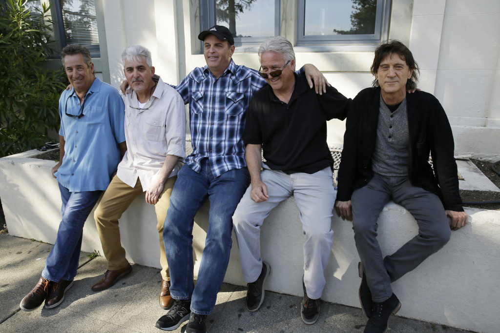 Marijuana Holiday The Waldos In this Friday, April 13, 2018, photo, the Waldos, from left, Mark Gravitch, Larry Schwartz, Dave Reddix, Jeffrey Noel and Steve Capper sit on a wall they used to frequent at San Rafael High School in San Rafael, Calif.