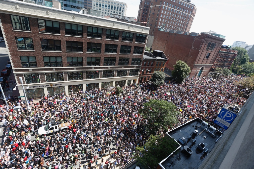 Solidarity With Charlottesville Rallies Are Held Across The Country, In Wake Of Death After Alt Right Rally Last Week Thousands of counter-protesters march in Boston against a planned