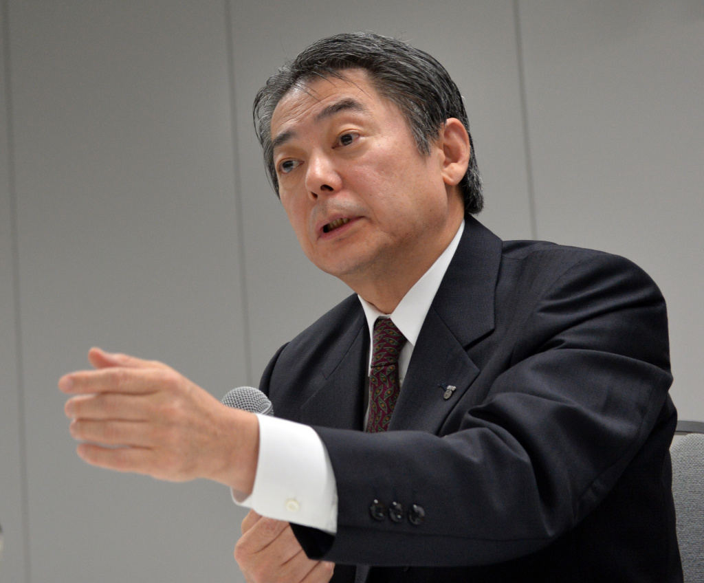 JAPAN-ENVIRONMENT-NUCLEAR-ACCIDENT-TEPCO Tokyo Electric Power Co (TEPCO) executive vice president Bungo Aizawa speaks before the press at TEPCO headquarters in Tokyo on August 21, 2013. Japan declared a radioactive water leak at the crippled TEPCO Fukushima Dai-ichi nuclear power plant a level-three 'serious incident', its highest warning in two years, as operators scrambled to seal a tank that has seeped 300 tons of toxic water.