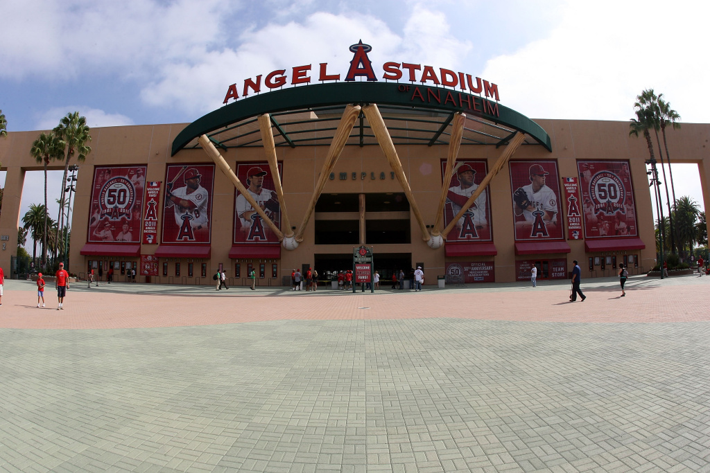 Baltimore Orioles v Los Angeles Angels of Anaheim General view of the exterior main entrance of Angel Stadium of Anaheim prior to the game between the Baltimore Orioles and the Los Angeles Angels of Anaheim on Aug. 21, 2011.