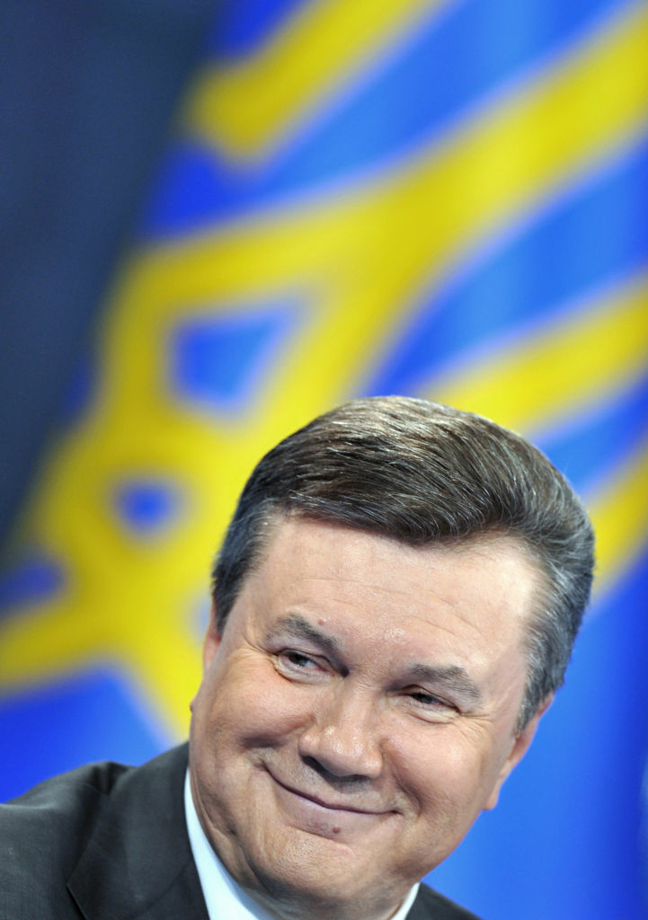 Ukraine's President Viktor Yanukovych smiles as he holds a major news conference in Kiev on July 8, 2011. While Yanukovych has stayed silent on the anti-gay bill, his parliamentary representative, Yuri Meroshnichenko, has voiced support.