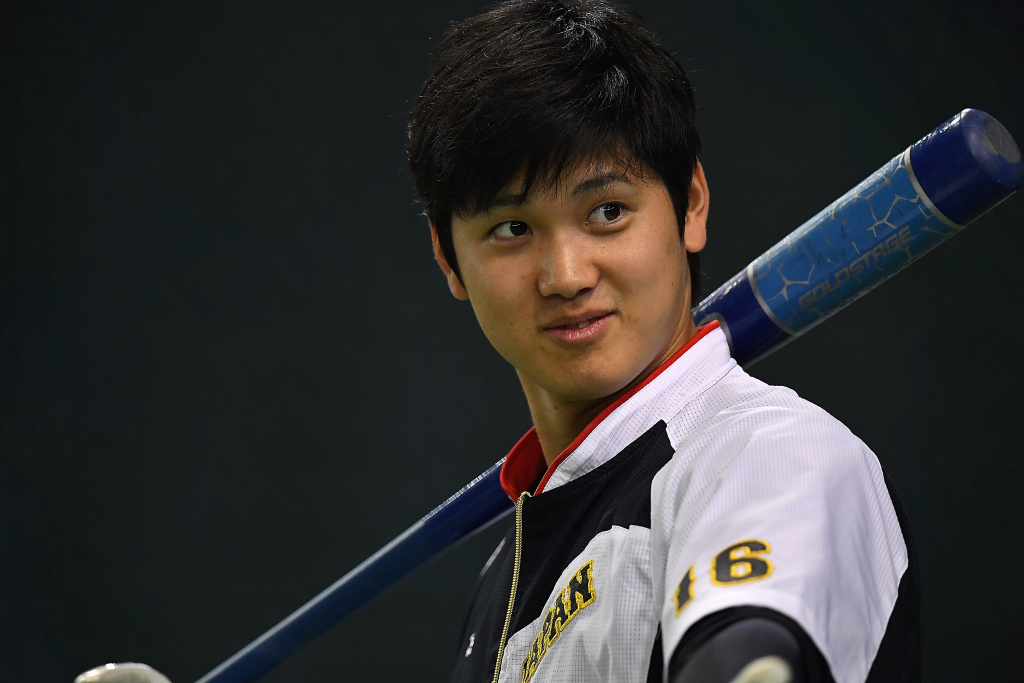 Japan v Netherlands - International Friendly Shohei Ohtani #16 of Japan is seen during the warm-up ahead of the international friendly match between Japan and Netherlands on November 12, 2016 in Tokyo, Japan.