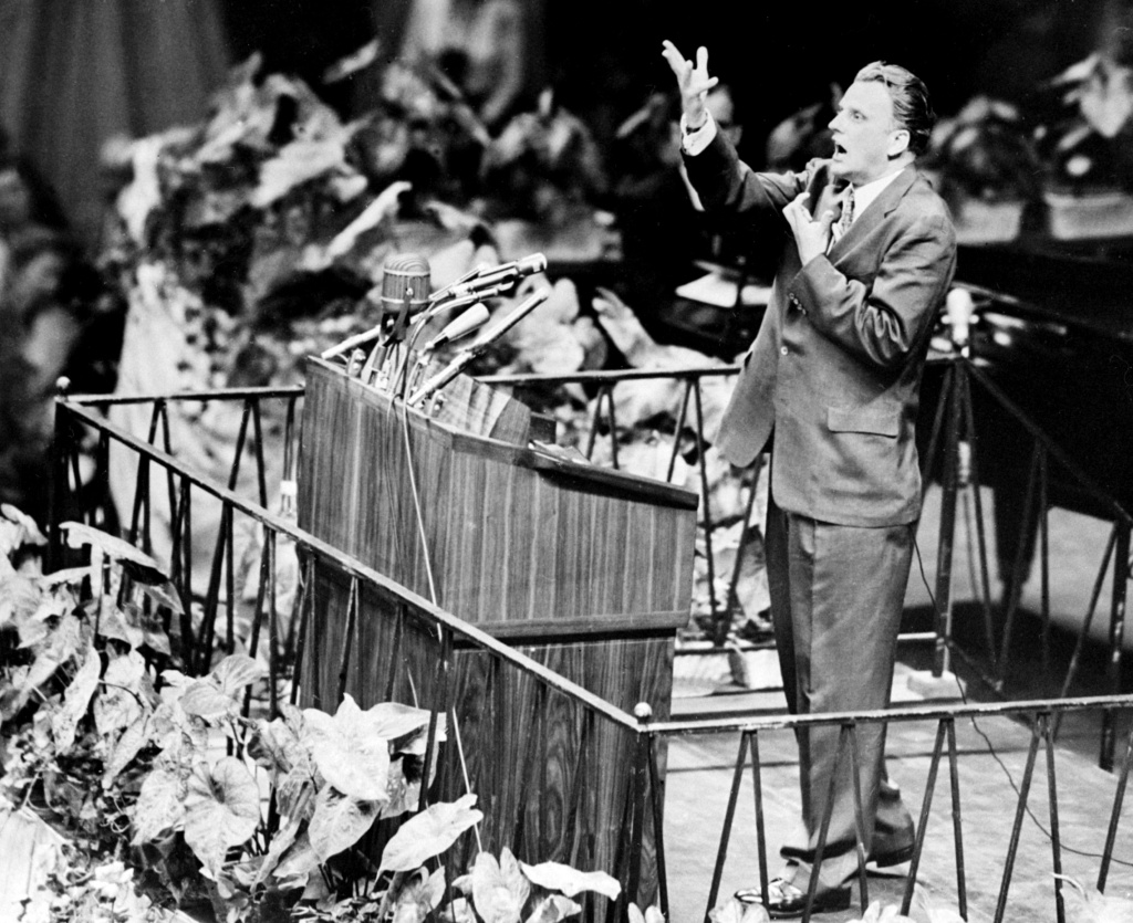 Billy Graham Billy Graham, the American evangelist, preaches 20 May 1957 in Madison Square Garden in New York.