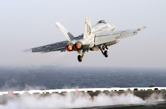 FILE: An F/A-18F Super Hornet launches from the flight deck of Nimitz-class aircraft carrier USS Dwight D. Eisenhower March 27, 2007 in the Persian Gulf.