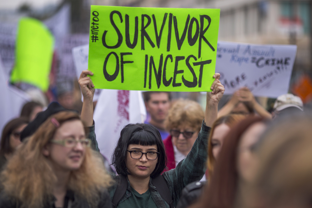 March Supporting Sexual Assault Victims Held In Los Angeles Demonstrators participate in the #MeToo Survivors' March outside the CNN building in response to several high-profile sexual harassment scandals on November 12, 2017 in Los Angeles, California.