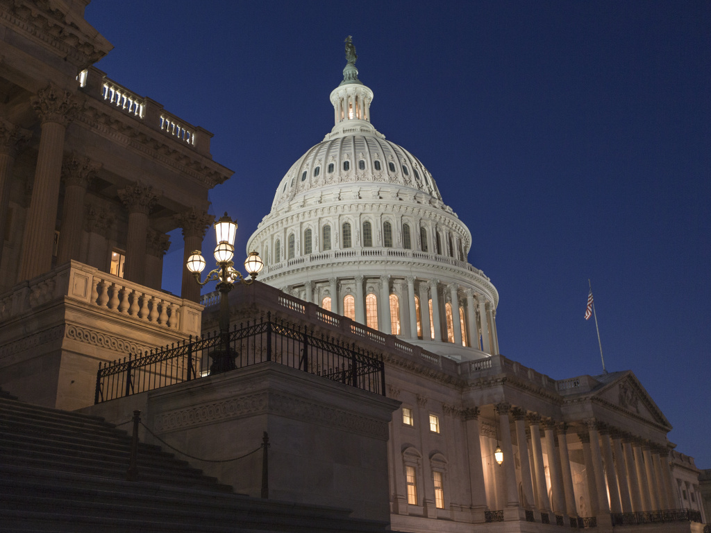 The lights are on at the Capitol as the House of Representatives works into the night Saturday.