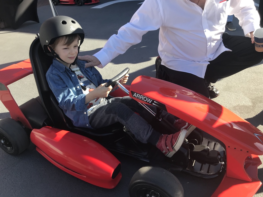Lewis Oliver prepares to go driving in a go-kart at the Petersen Automotive Museum Lewis Oliver prepares to go driving in a go-kart at the Petersen Automotive Museum