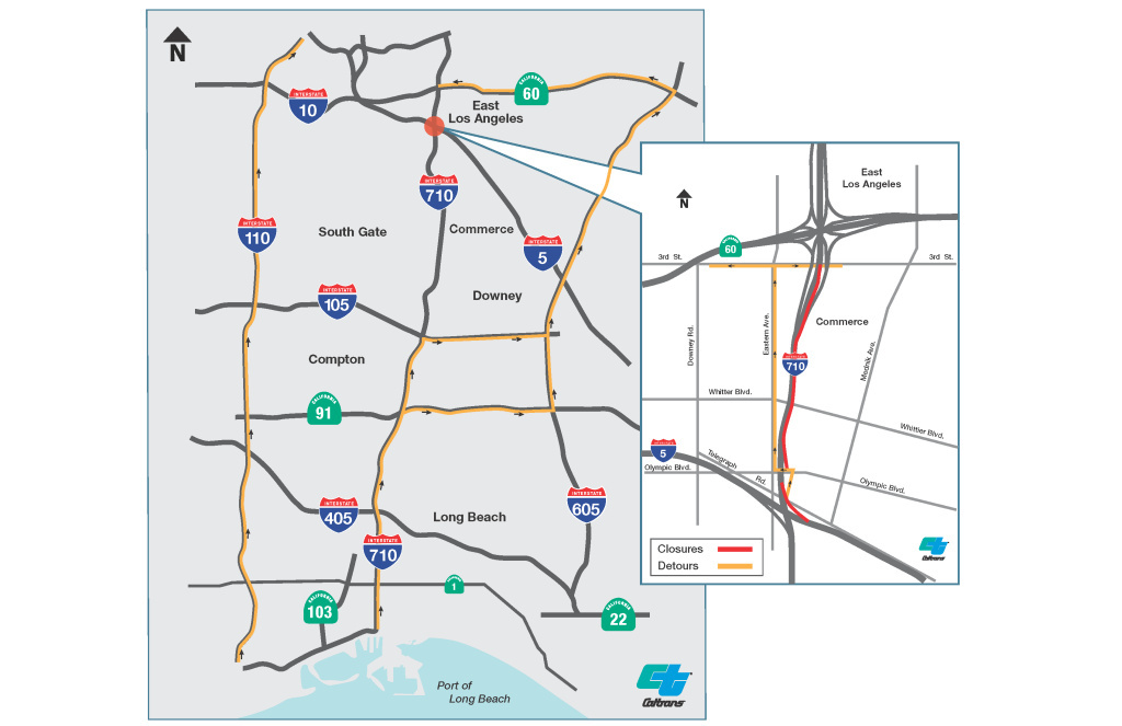 A map showing optional detours for the 710's weekend closures. A map showing optional detours for the 710's weekend closures.