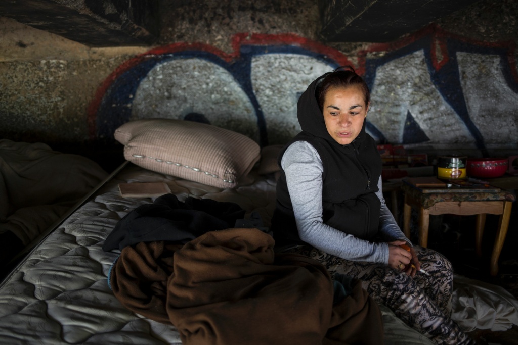 US-HEROIN-CRISIS-OPIOID-CRIME Jessica, a homeless heroin addict, on April 14, 2017. She says she tested positive for HIV after being raped last year in this spot. She lives under a bridge in the Kensington neighborhood of Philadelphia, known, is ground zero in Philadelphia's opioid epidemic.