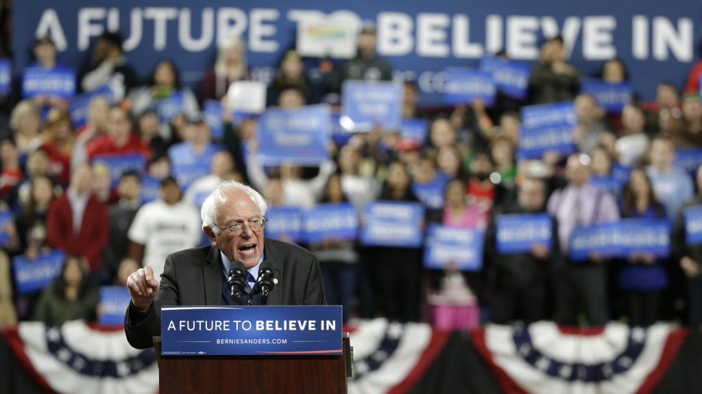 Bernie Sanders speaks at a rally Friday in Seattle. Sanders won by a big margin in Washington state and hopes to pick up more big wins in coming weeks. Bernie Sanders speaks at a rally Friday in Seattle. Sanders won by a big margin in Washington state and hopes to pick up more big wins in coming weeks.
